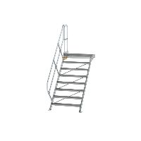 Schody s plošinou 45° šířka kroku 1000 mm 8 stupňů hliníkové drážkované