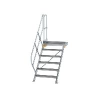 Schody s plošinou 45° šířka stupně 800 mm 6 stupňů hliníkové rýhované