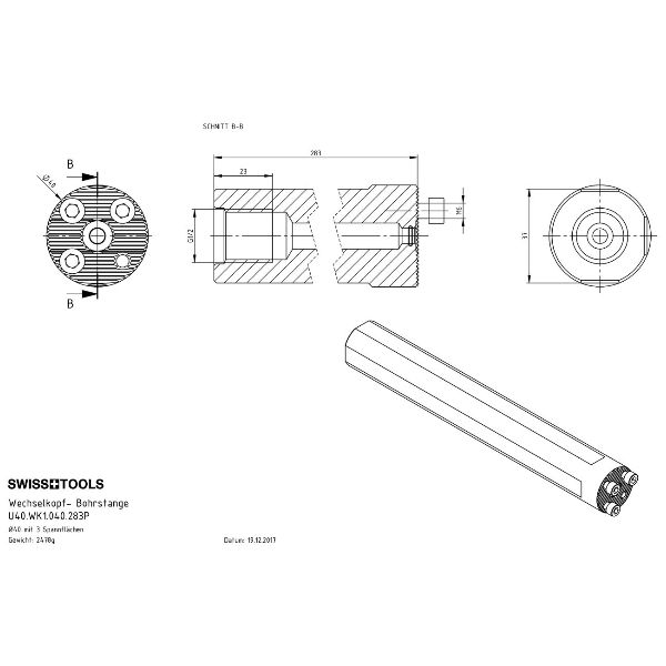 Wisselkop-boorstang cilindrisch Ø 40 x 283