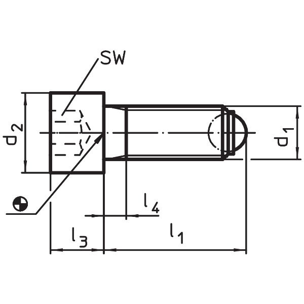 Ball-Ended Thrust Screws headed, Nirosta, round ball / round ball M8/36,2