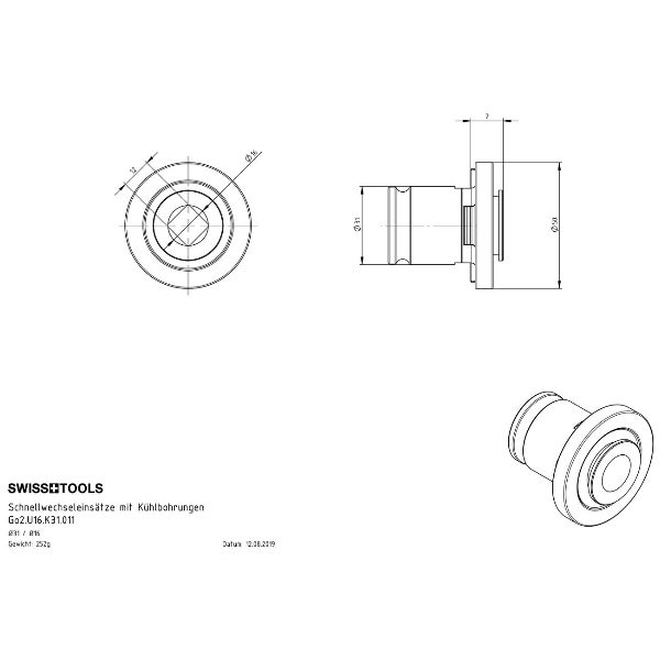 Schnellwechsel Wendeplattenhalter Aussenkühlung Ø 31 / Ø 16 / 12