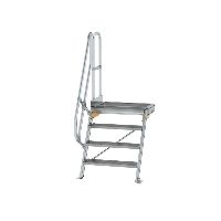 Schody s plošinou 60° šířka stupně 800 mm 4 stupně hliníkové drážkované