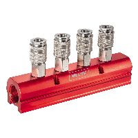 Distribution block for compressed air coupling 1/4 inch, Number of distributor sockets: 4