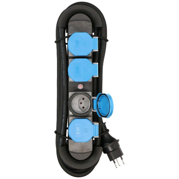 Steckdosenleiste Construct Line, 4x Typ 13 IP55, 90° Anordn, schw/blau