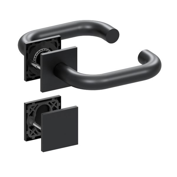 Qolibri Pullbloc® ultra Drückergarnitur 1104 Quadratrosetten Black satin