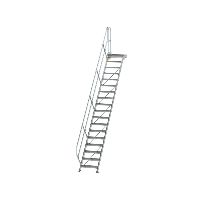 Schody s plošinou 45° šířka stupně 600 mm 17 stupňů hliníkové drážkování