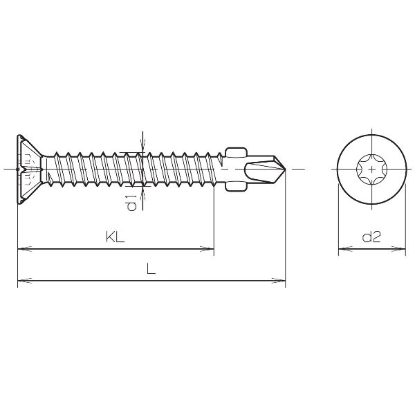 Vis autoperceuses à tête fraisée six lobes internes acier inoxydable martensitique