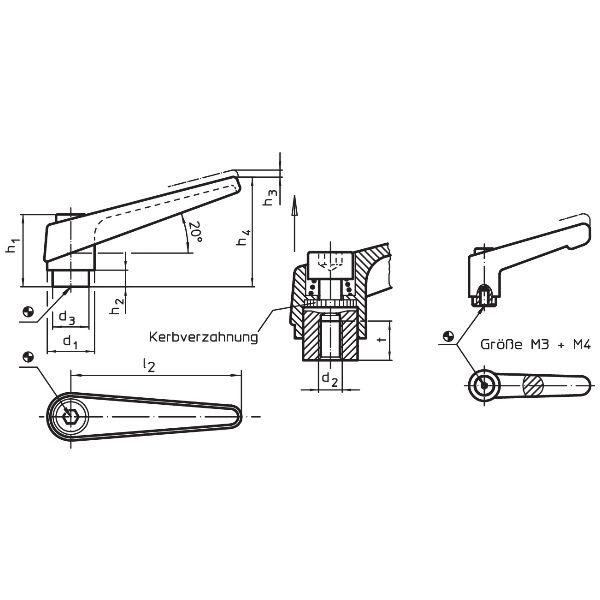 Verstellbare Klemmhebel schwarz 18/M6