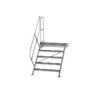 Schody s plošinou 45° šířka stupně 800 mm 5 stupňů hliníkové rýhované