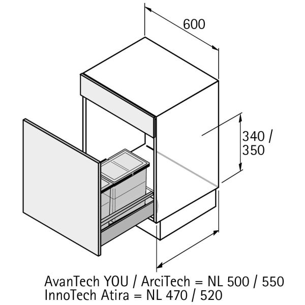 Hettich Bin.it Smart 16 L / 2x8 L KB 600 mm anthrazit