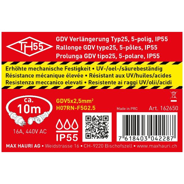 Verlängerungskabel GDV IP55, Typ 25 / Typ 25, schwarz