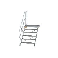 Schody s plošinou 45° šířka kroku 1000 mm 6 stupňů hliníkové rýhované