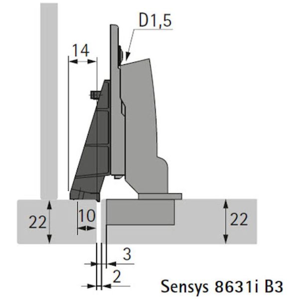 Hettich Sensys Adapter einliegende Türen an Frontrahmen