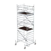 Gördülő állvány 1,35 x 1,80 m, mozgatható gerendával és dupla platformmal Platform magassága 4,66 m