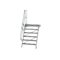 Schody s plošinou 60° šířka kroku 1000 mm 6 stupňů hliníkové drážkované