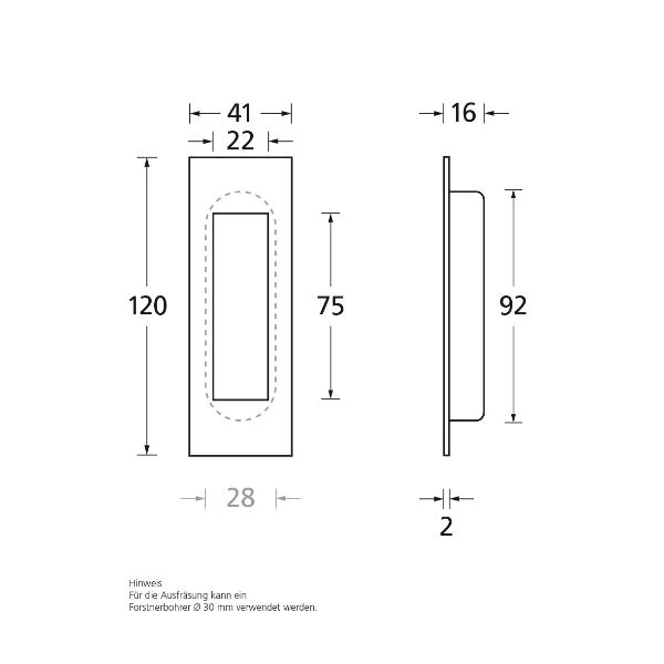 Qolibri Schiebtürmuschelgriff eckig 41x120 mm Edelstahl matt