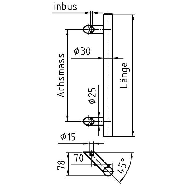 NICKAL Stossgriff 45° Edelstahl Ø30 Ausl. 78mm L400mm