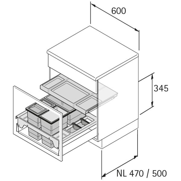 Hettich Abfalltrennsystem 2x8 L / 18 L InsertFlex 600 ant