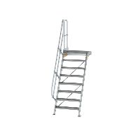 Schody s plošinou 60° šířka stupně 800 mm 8 stupňů hliníkové drážkované