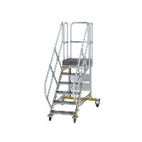 Plošinové schůdky 45° pojízdné Šířka schůdku 600 mm 6 stupňů Hliníkové žebrování