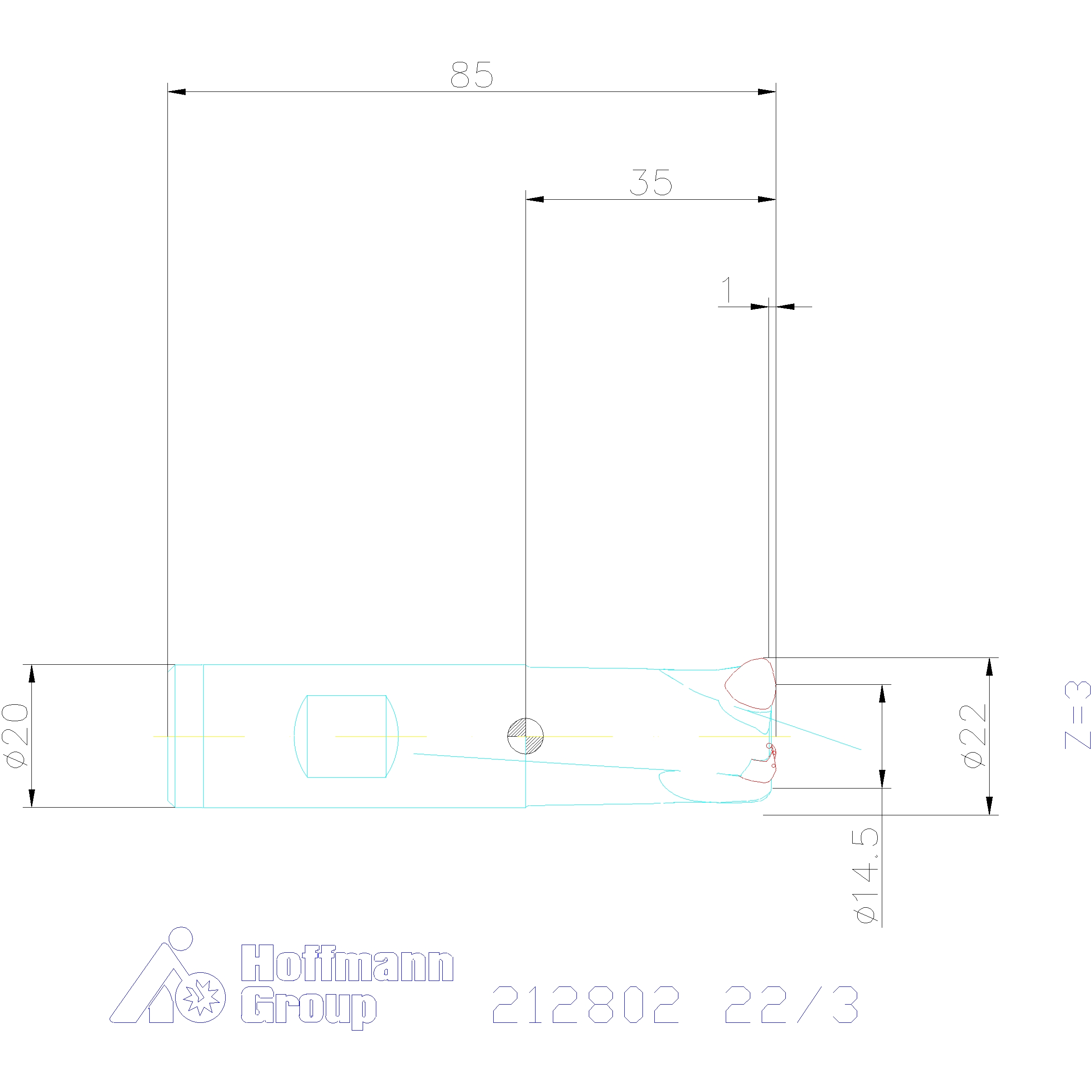 Power Q Hochvorschubfräser mit Weldonschaft, für Wendeschneidplatten XO.., ⌀ D / Anzahl Schneiden Z: 22/3mm