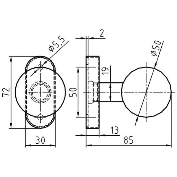 NICKAL Türknopf auf Rosette 0743/4020.08/CFS Ø50 M12