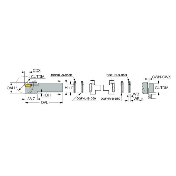 DGFHR 26B-2D50L Lame rinforzate con fissaggio a vite.