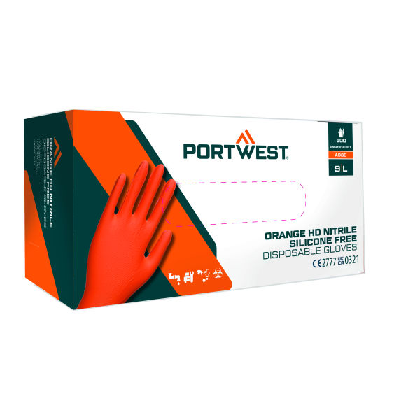 Gant jetable en nitrile non poudré (Pk100) Orange XL R