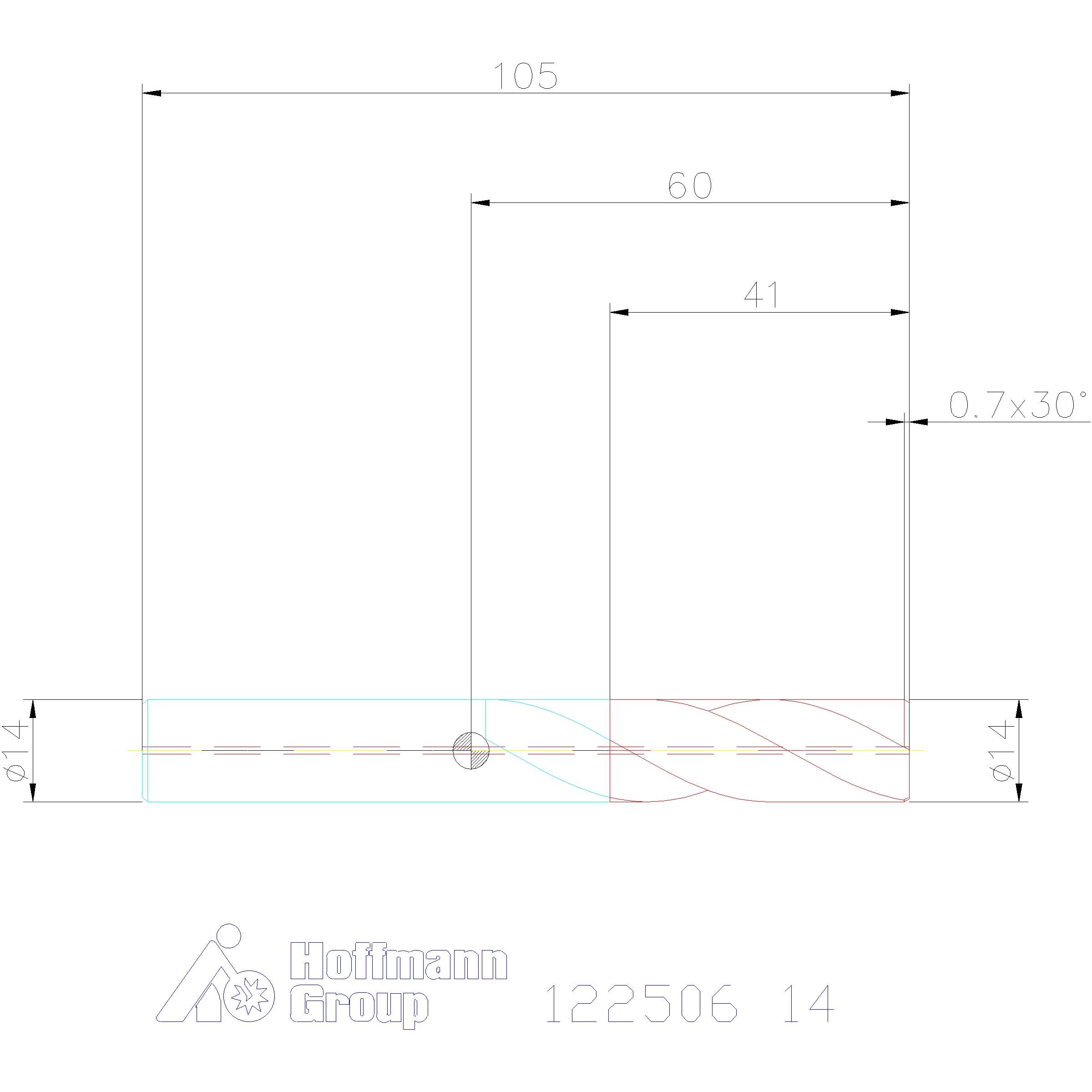 foret carbure monobloc, queue cylindrique  DIN 6535 HA 180°, TiAlN, ⌀ D<sub>C</sub> m7: 14mm