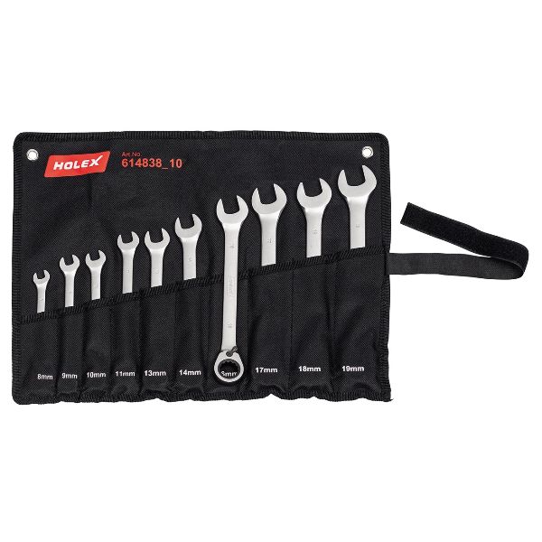 Výhodné balenie 3 ks súprava otvorených kľúčov/kľúčov očkových račňových, v taške, prepínateľné, 15° uhol