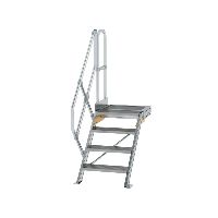 Schody s plošinou 45° Šířka stupně 600 mm 4 stupně Hliníkové žebrované schody