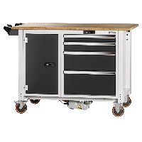 Werkbank, elektrisch fahrbar, links Tür, rechts 4 Schubladen, Bambus-Platte, 20×20G, Plattenlänge: 1250mm
