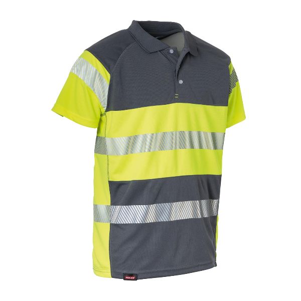 High visibility polo shirt, grey / yellow, Unisex size: L