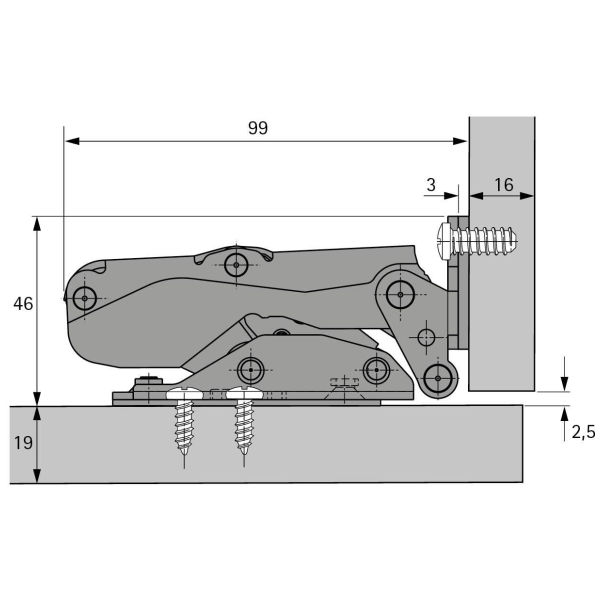 Hettich Kamat Führungsscharnier 115° Kühlschrank weiss