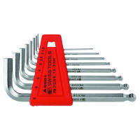 Set di chiavi maschio piegate esagonali, con testa sferoidale esecuzione cromata, Numero di giraviti: 8