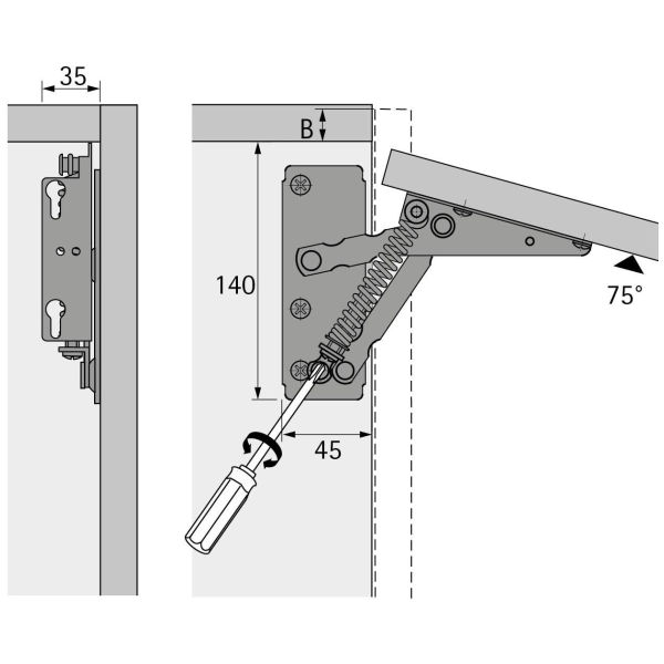 Hettich Lift Support de volet 75° 80-220 N nickelé