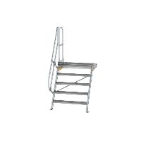 Schody s plošinou 60° šířka kroku 1000 mm 5 stupňů hliníkové drážkované