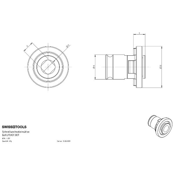 Schnellwechsel Wendeplattenhalter Innenkühlung Ø 19 / Ø 11 / 9