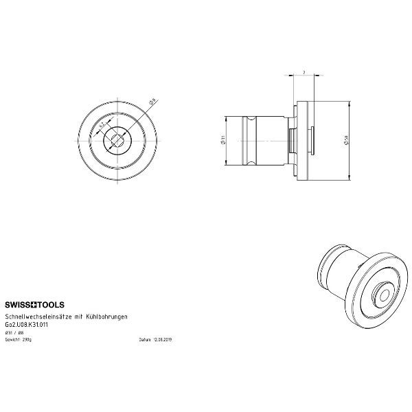 Schnellwechsel Wendeplattenhalter Aussenkühlung Ø 31 / Ø 8 / 6.2