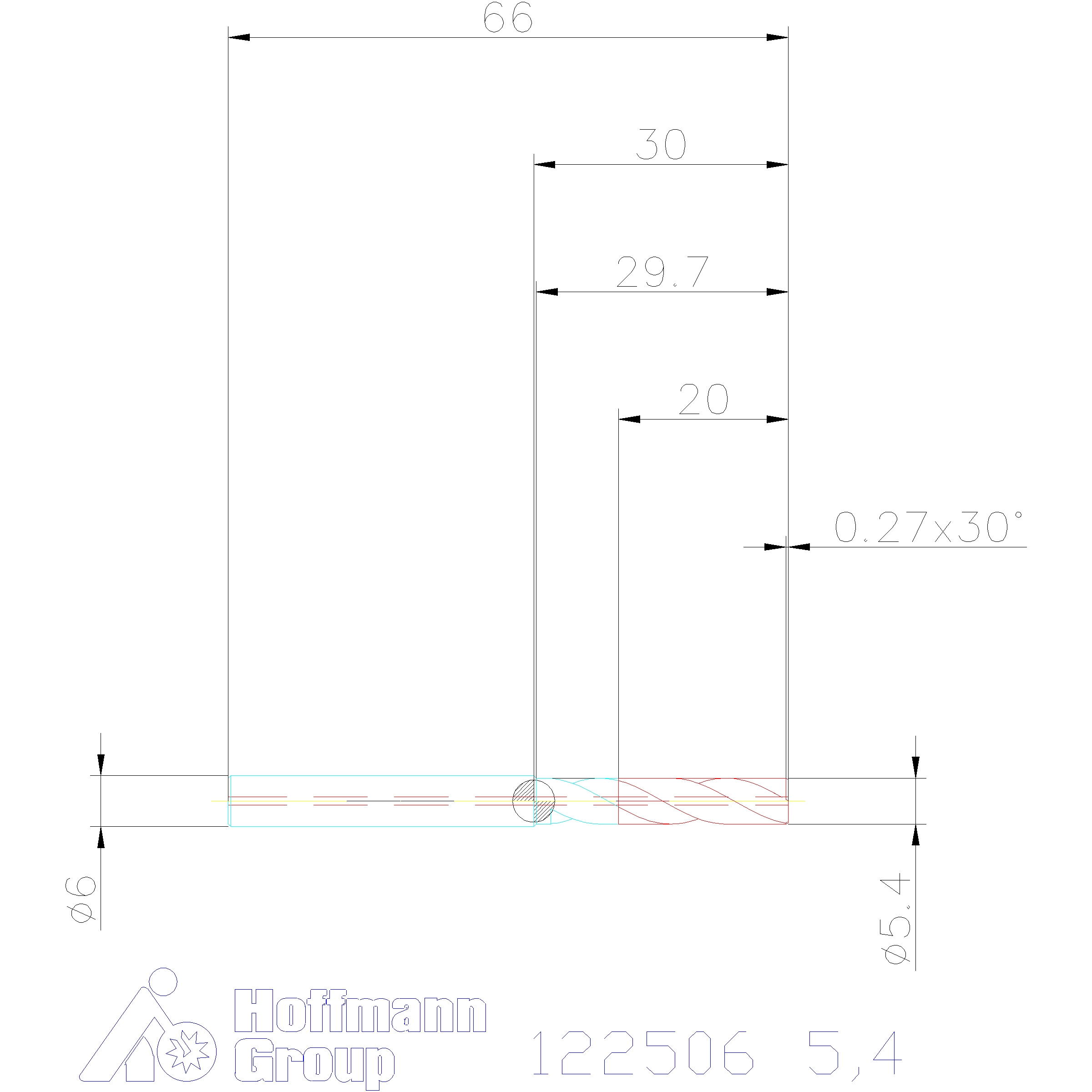 foret carbure monobloc, queue cylindrique  DIN 6535 HA 180°, TiAlN, ⌀ D<sub>C</sub> m7: 5,4mm