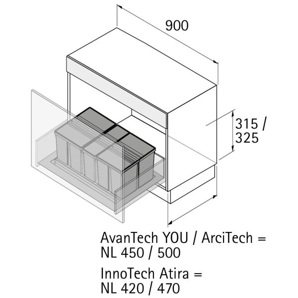 Hettich Bin.it Prime 2x26 L / 11 L 3-Fach ant