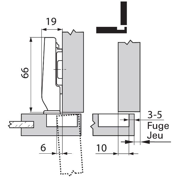 blum Clip top Charn.app. 71T0550 94° a.res. visser nickelé