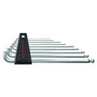 Kuusiokulmaruuvimeisselisarja, 90°– 100°, pitkä, kuulapää ja lyhyt varsi kromattu, Ruuvinvääntimien lkm.: 9