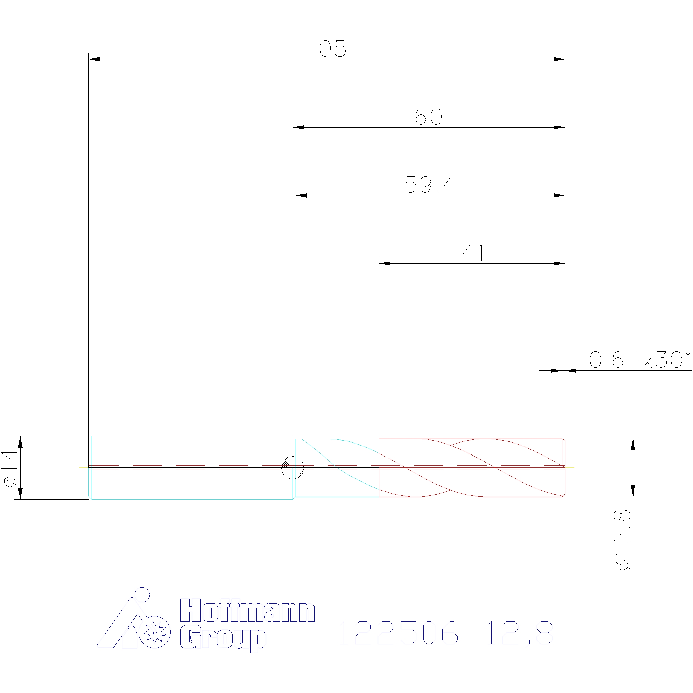 foret carbure monobloc, queue cylindrique  DIN 6535 HA 180°, TiAlN, ⌀ D<sub>C</sub> m7: 12,8mm