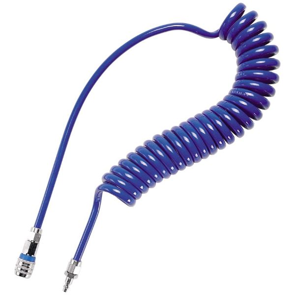 Manguera espiral de PU de 1/2 pulgada con acoplamiento de seguridad de acero eSafe ⌀ 11 × 16 mm, Longitud utilizable de la manguera: 4m