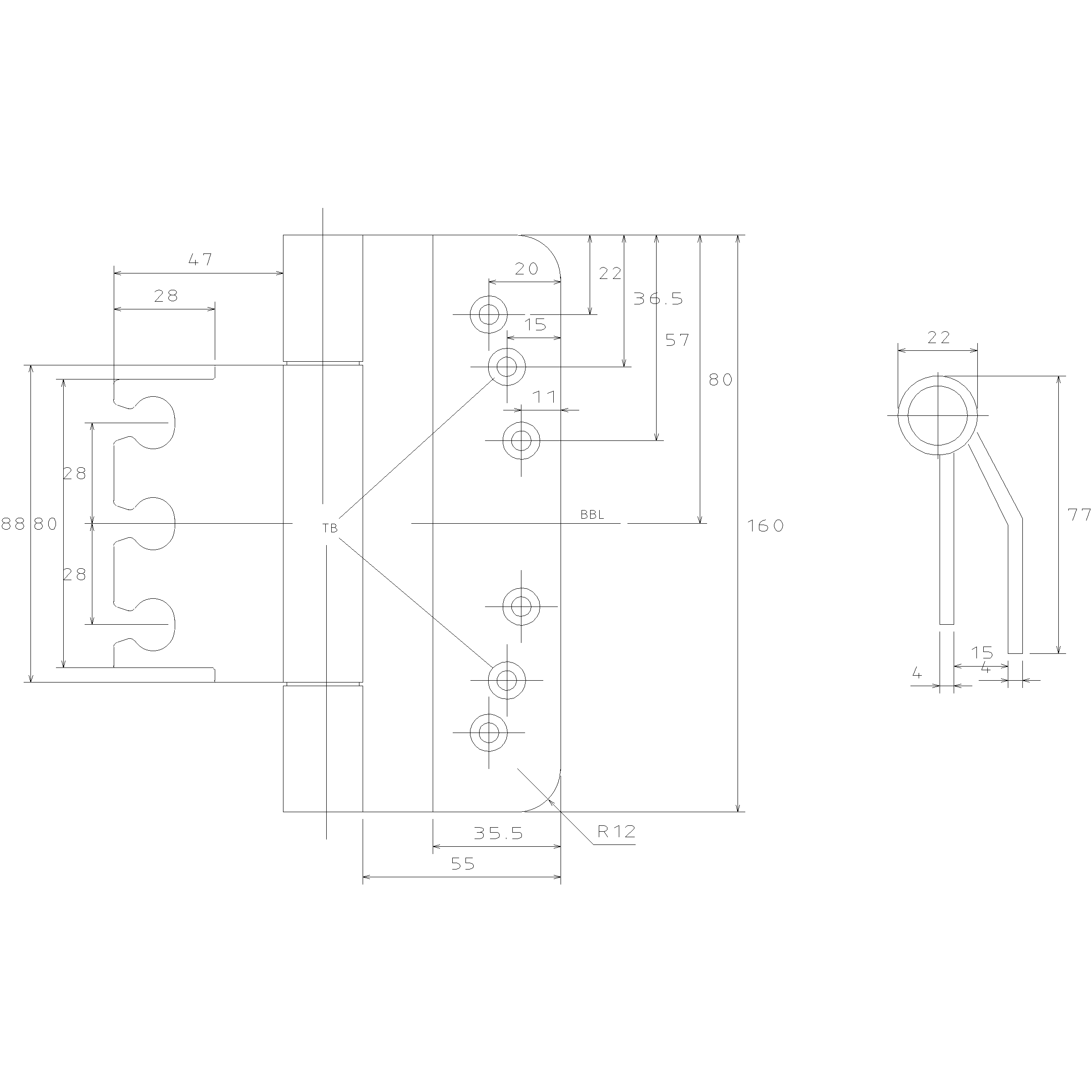 KAULS Paumelle B1307 inox brossé mat 160/54mm