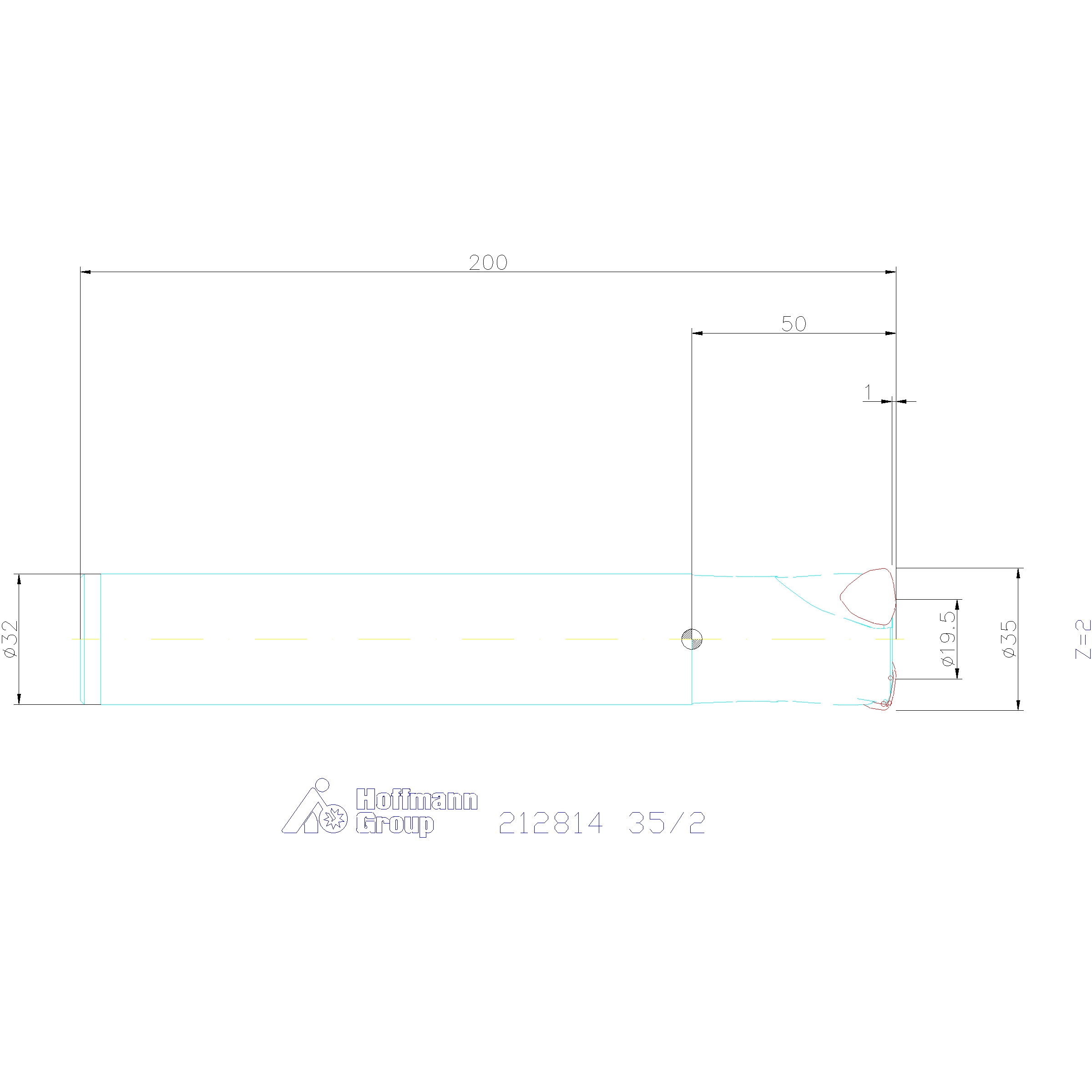 Power Q -pikasyöttöjyrsin lieriövarrella kääntöterille XD.., ⌀ D / Terien lkm Z: 35/2mm
